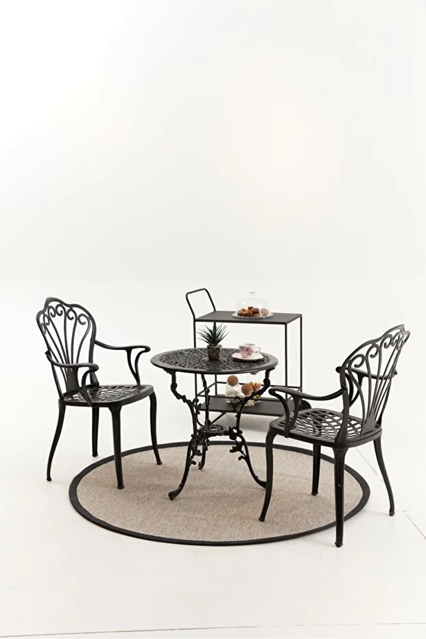 Black Döküm Balçe Balkon Bistro Set